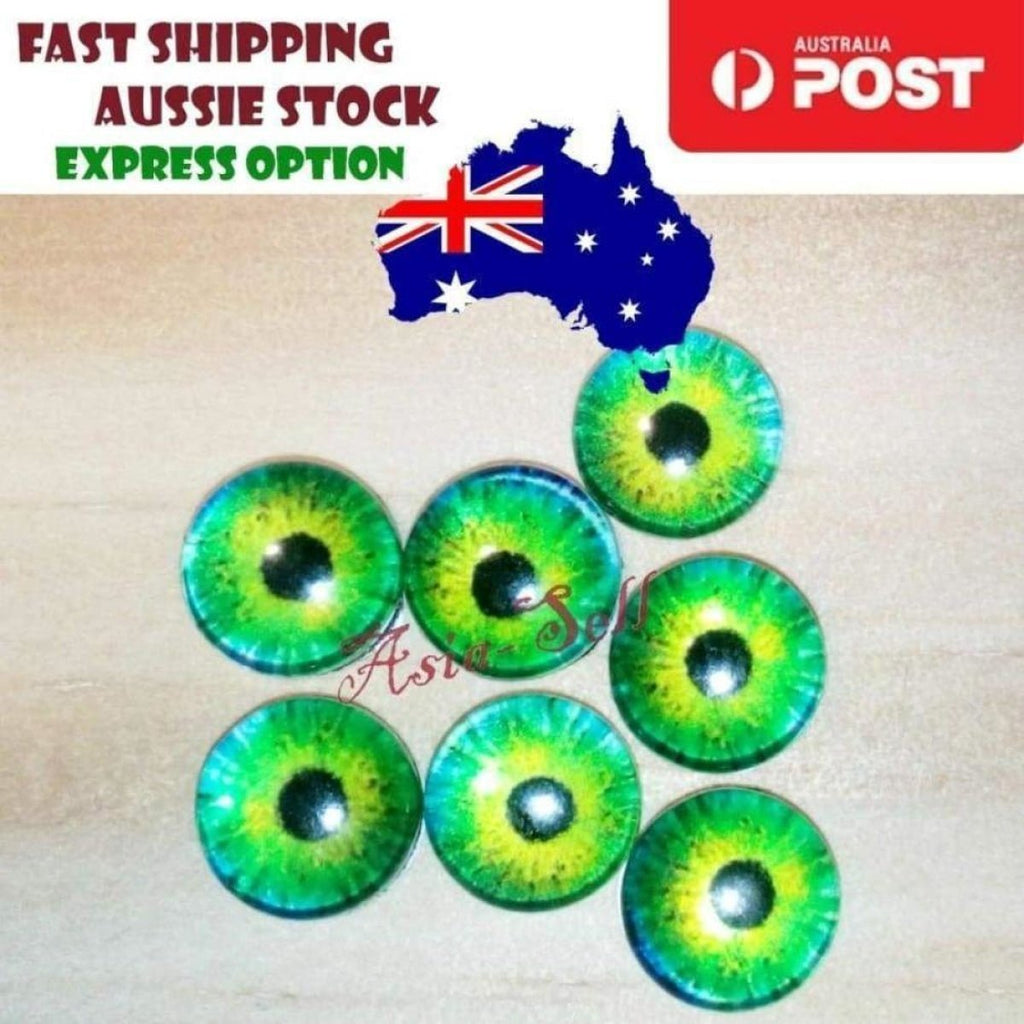 10 Round 20mm Glass Eyes – Dragon, Lizard, Frog
