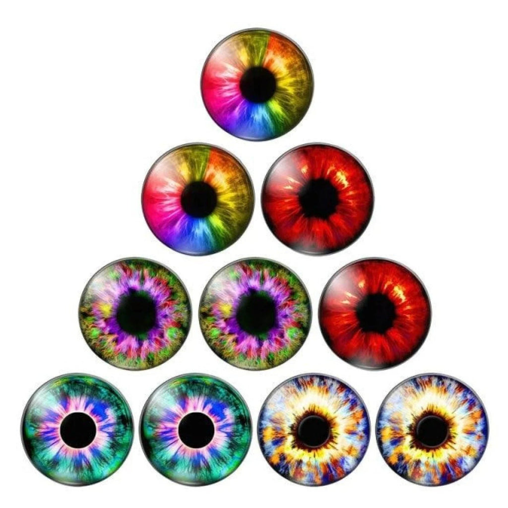 10pcs Round Dragon Cat Eyes Pattern 8mm/10mm/18mm/20mm/25mm Round Photo Glass Cabochon Flat Back - Mix A 10mm - Asia Sell