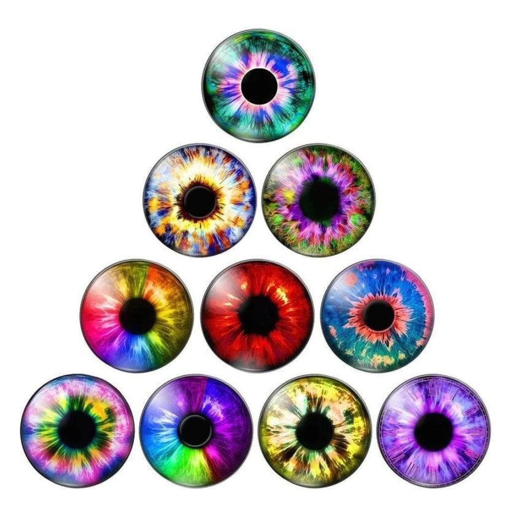 10pcs Round Dragon Cat Eyes Pattern 8mm/10mm/18mm/20mm/25mm Round Photo Glass Cabochon Flat Back - Mix A 10mm - Asia Sell