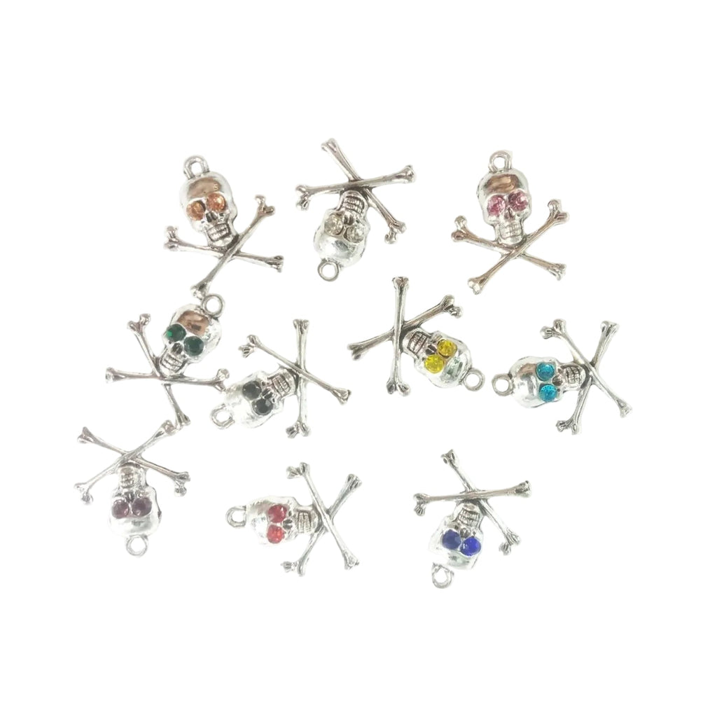 Skull Crossbones Charms Retro Mixed Crystal Pendants 10pcs