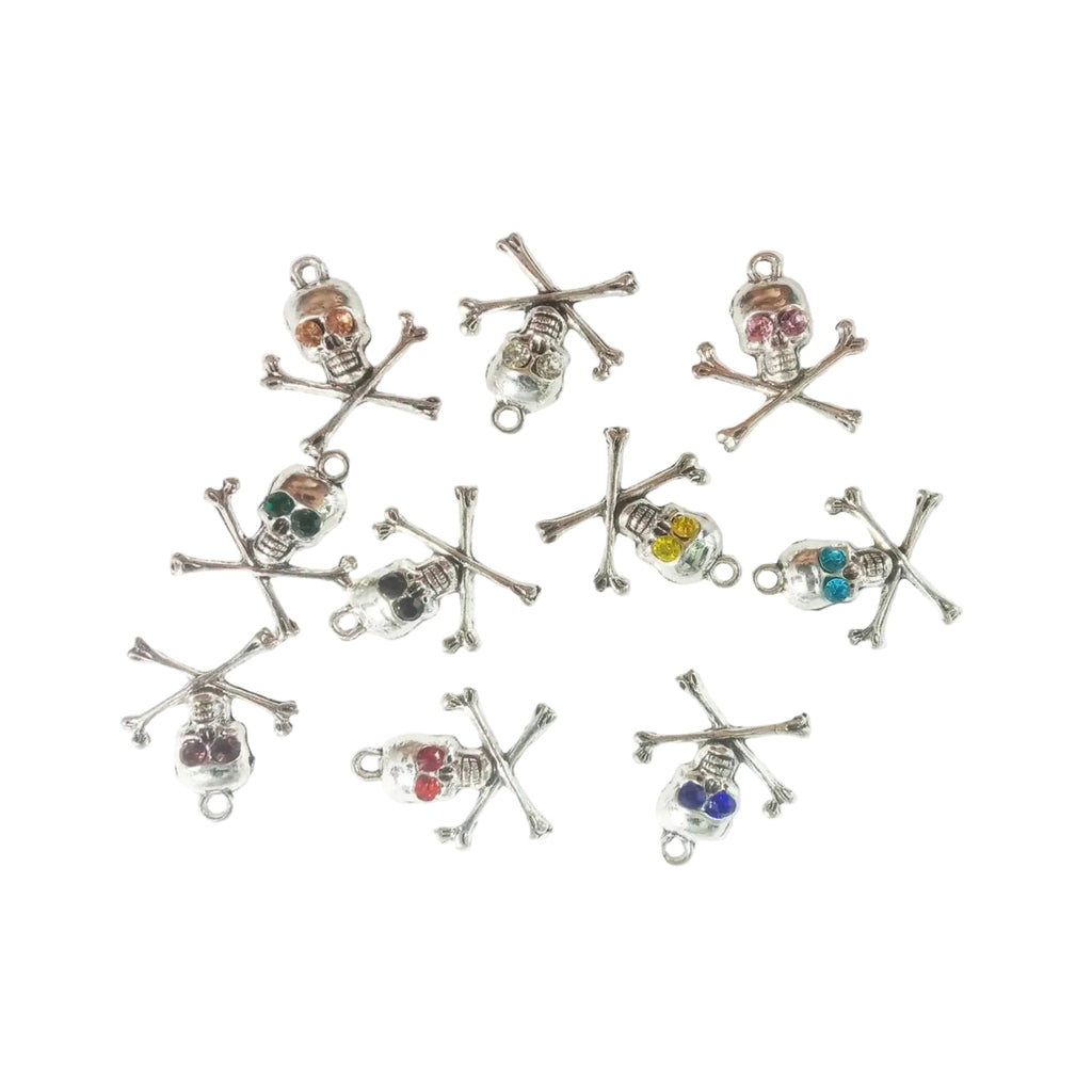 Skull Crossbones Charms Retro Mixed Crystal Pendants 10pcs