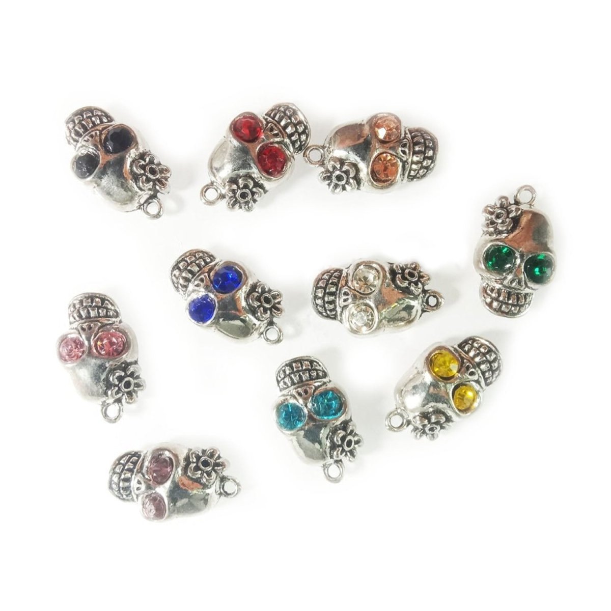 10pcs Skulls & Spiders Charms Retro Crystal Tibetan Silver – 13x22mm Skulls
