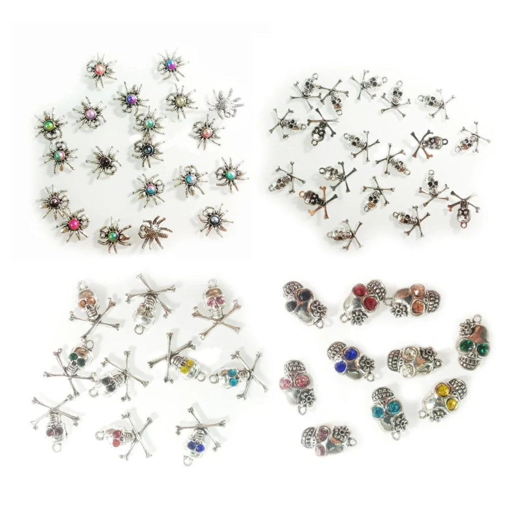 10pcs Skulls & Spiders Charms Retro Crystal Tibetan Silver
