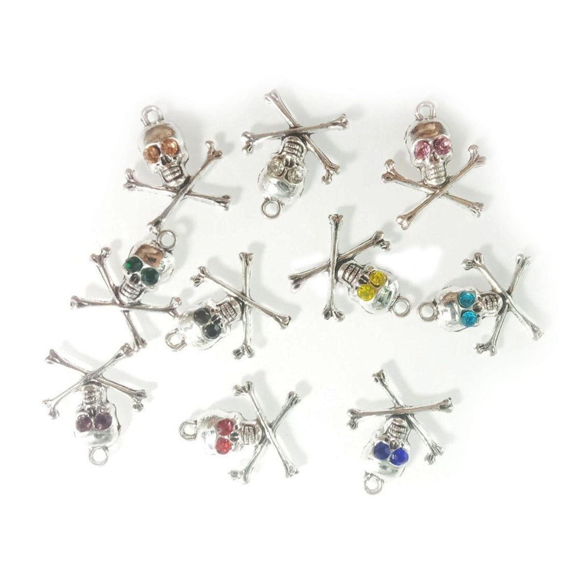 10pcs Skulls & Spiders Charms Retro Crystal Tibetan Silver – 21x24mm Skull and Crossbones Gems