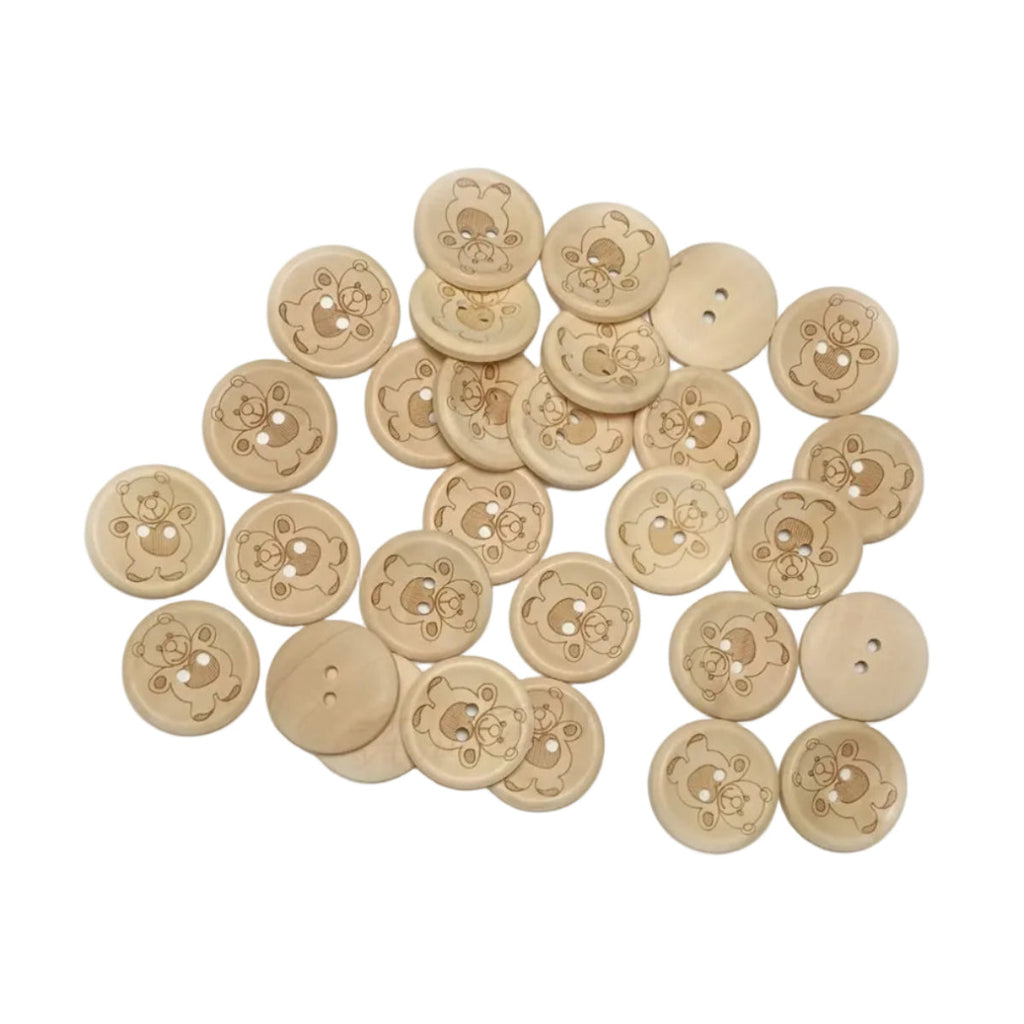 Wooden Teddy Buttons 15mm-25mm 2-Hole Pack of 10