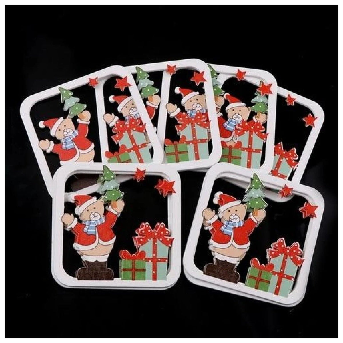 10pcs Wooden DIY Christmas Tree Hanging Ornaments – Bear Square