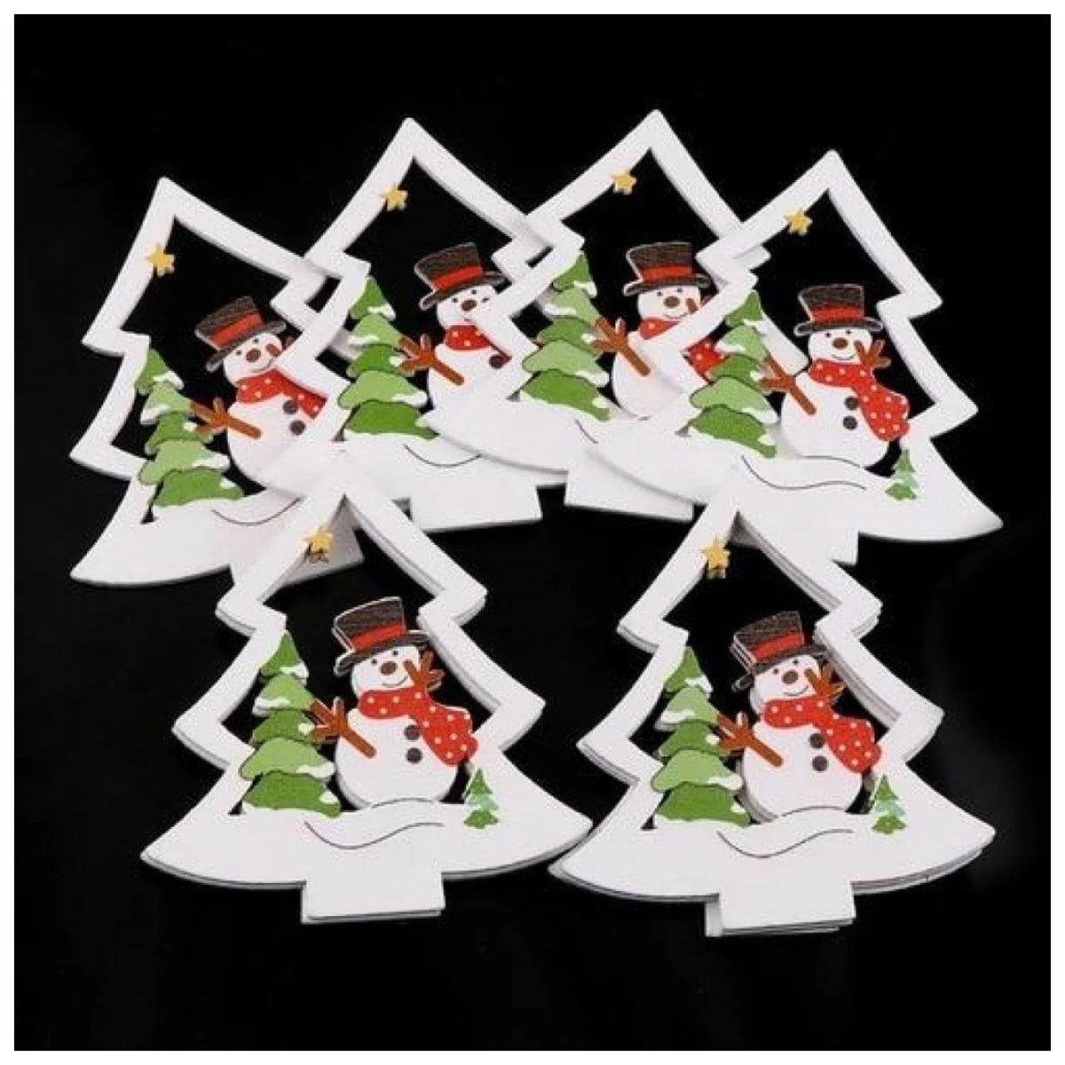 10pcs Wooden DIY Christmas Tree Hanging Ornaments – Snowman Tree
