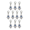 10pcs 35x13mm Hamsa Hand Charms with Lobster Clasp – Silver and Blue, Gold and Red