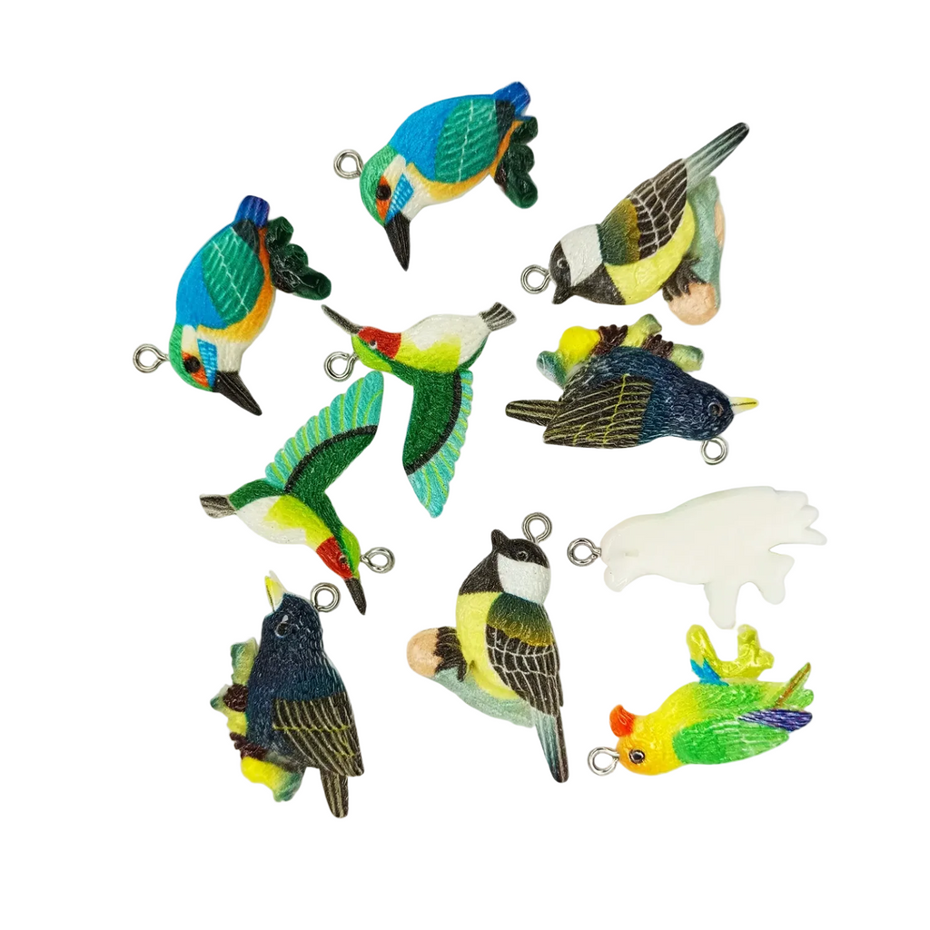 10 Resin Bird Figurine Charms 34mm Flatback Findings