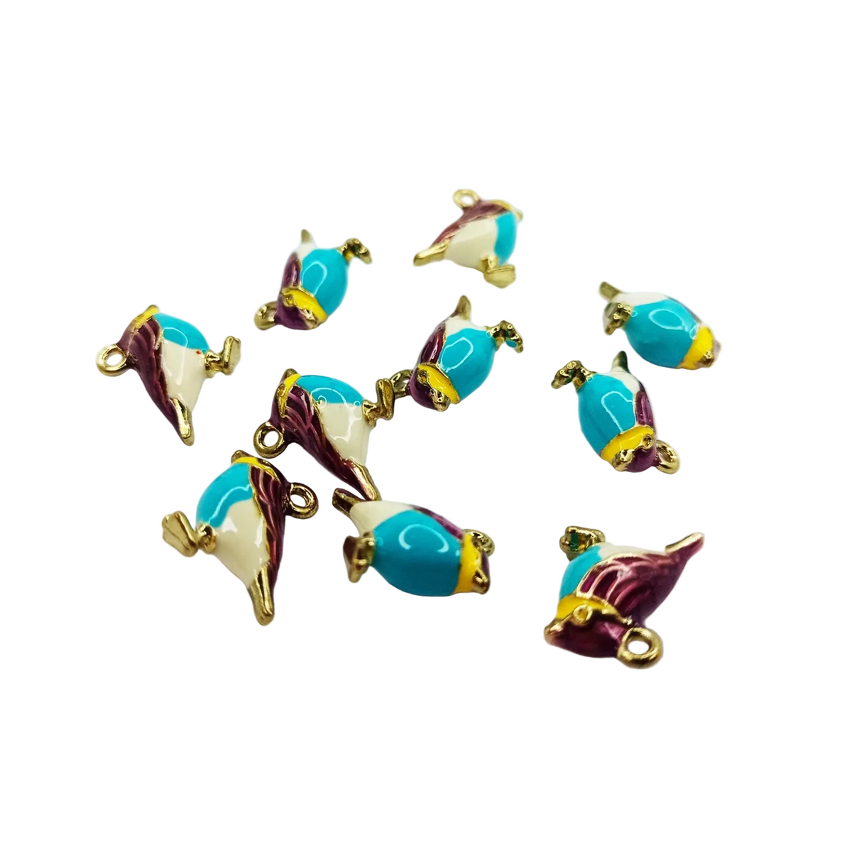 10pcs Bird Figurine Charms 17mm Metal Wings Necklace Pendant – Purple Gold White Blue Yellow