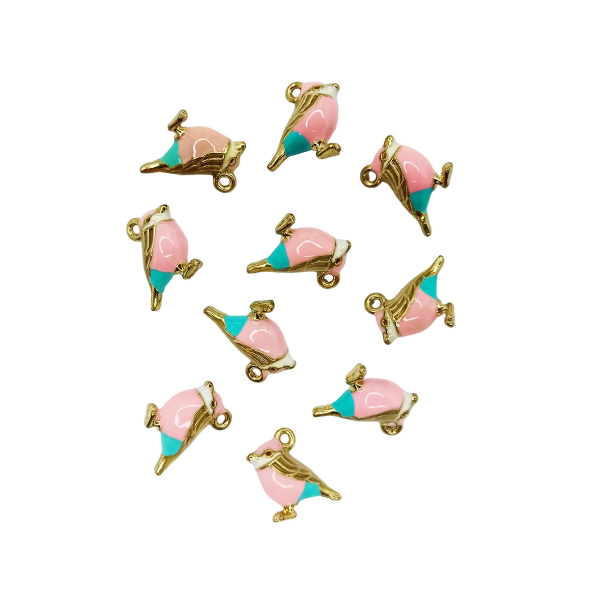 10pcs Bird Figurine Charms 17mm Metal Wings Necklace Pendant – Gold Blue White Light PInk