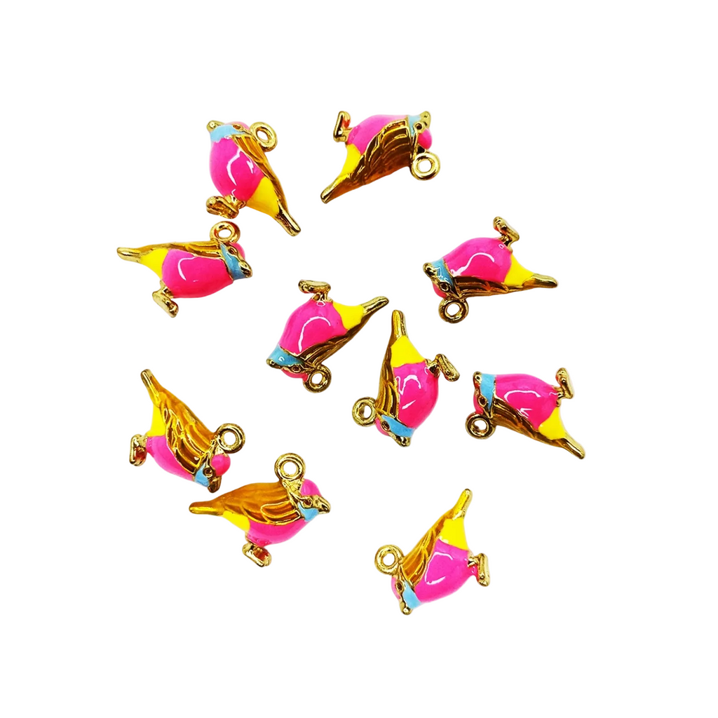 10pcs Bird Figurine Charms 17mm Metal Wings Necklace Pendant – Gold Pink Yellow Blue