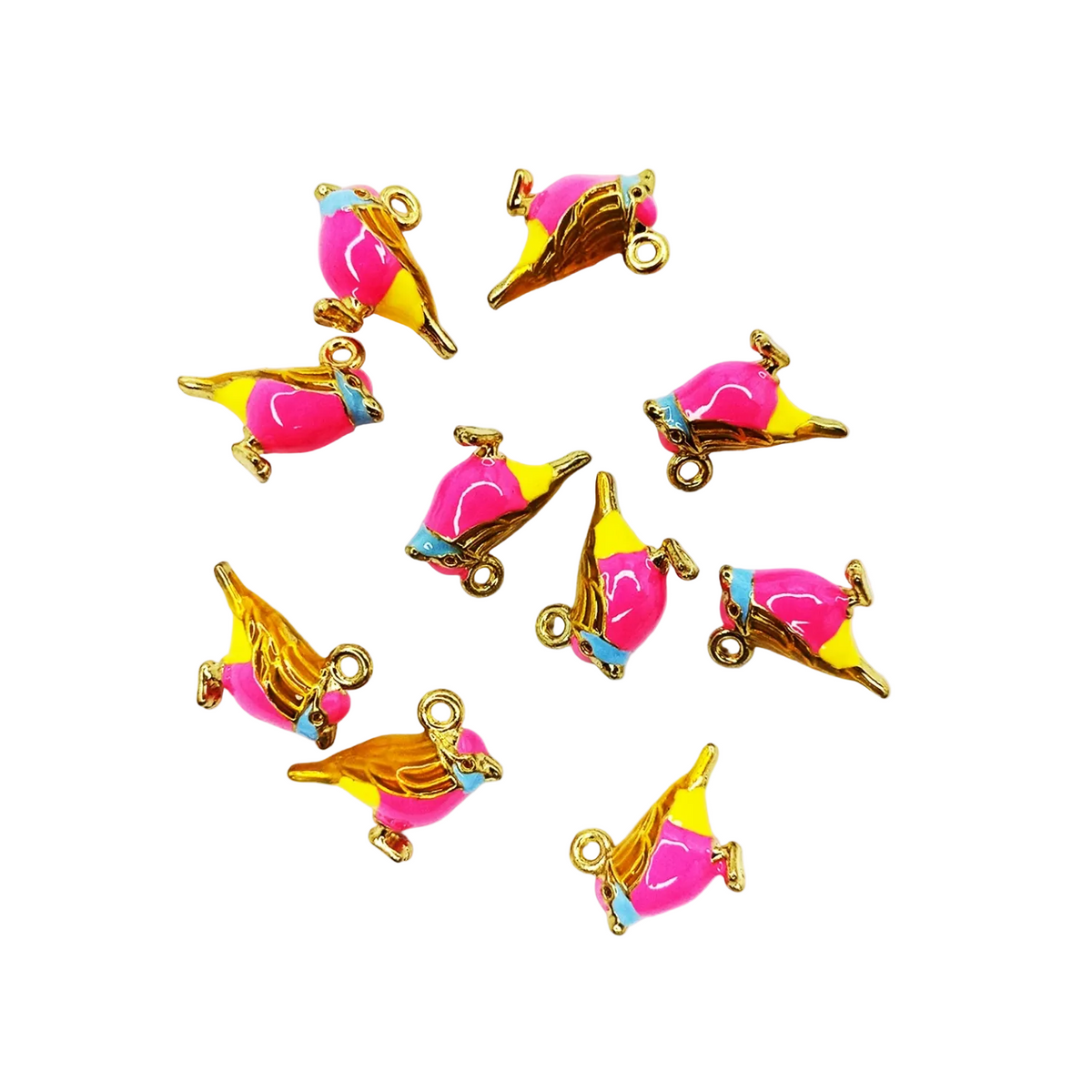 10pcs Bird Figurine Charms 17mm Metal Wings Necklace Pendant – Gold Pink Yellow Blue