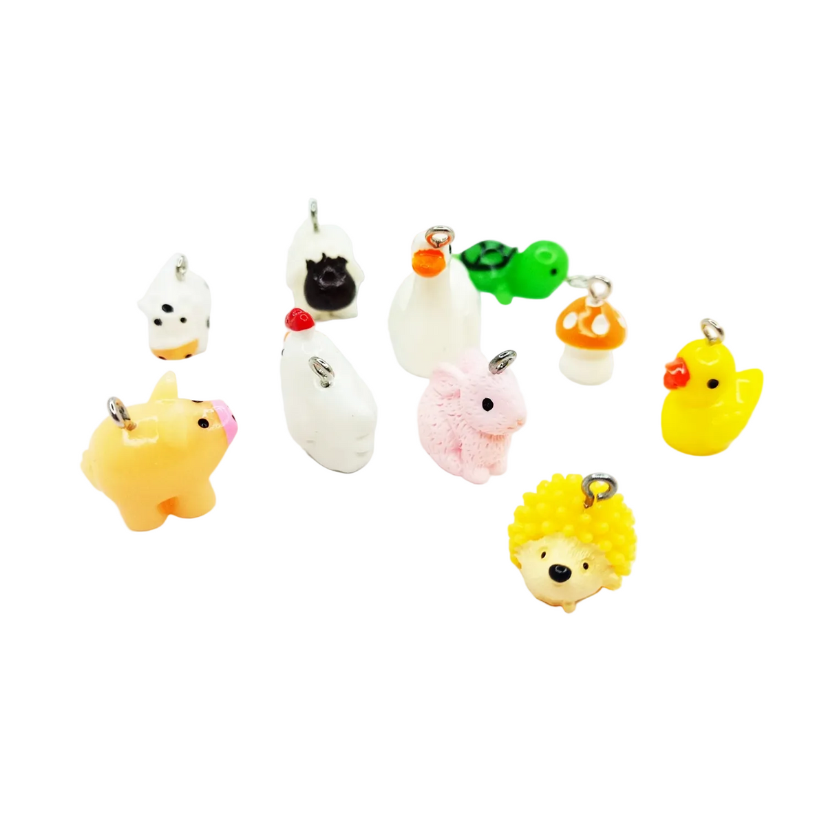 Miniature Garden Animal Charms with Loop Pendant – 10pcs – Mixed Set 2 - Sheep Echidna & Other