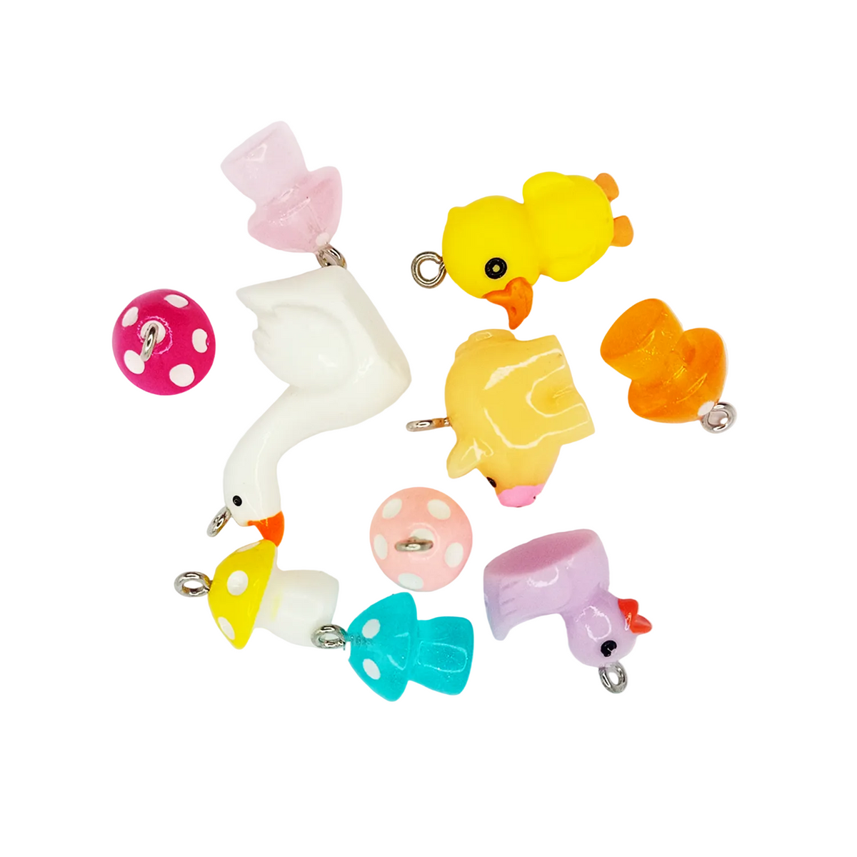 Miniature Garden Animal Charms with Loop Pendant – 10pcs – Mixed Set 4 - Mushrooms & Other