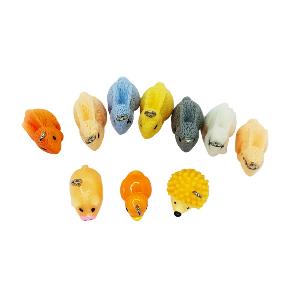 Miniature Garden Animal Charms with Loop Pendant – 10pcs – Assorted small animal figurines on a white background