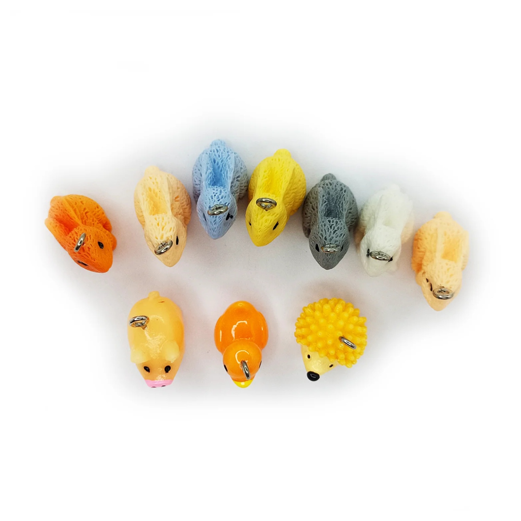 Miniature Garden Animal Charms with Loop Pendant – 10pcs – Assorted small animal figurines on a white background