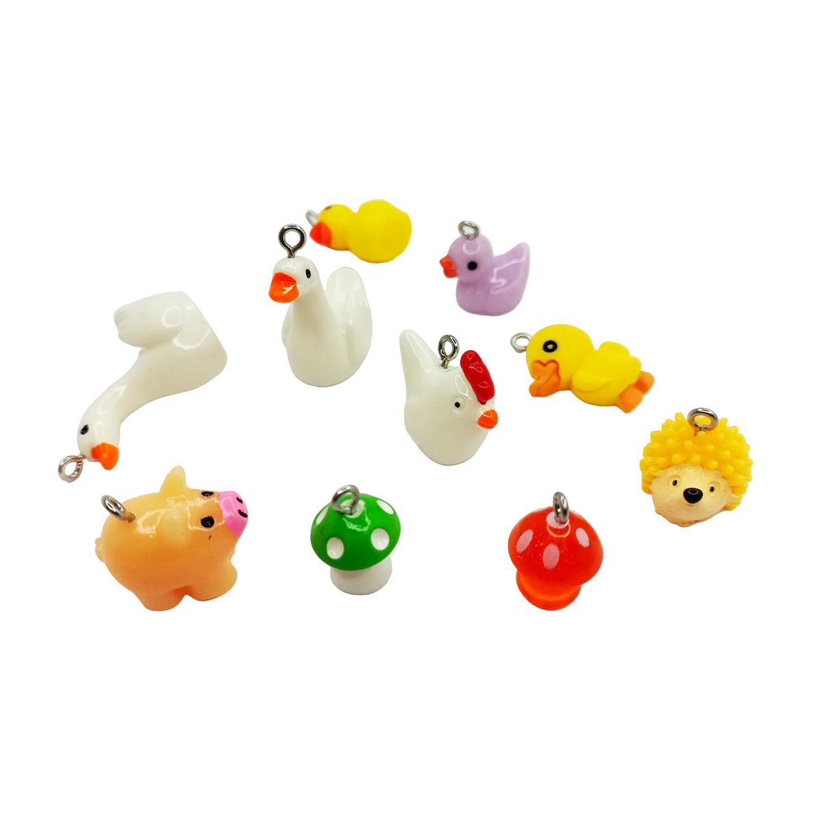 Miniature Garden Animal Charms with Loop Pendant – 10pcs – Mixed Set 3 - Birds & Other