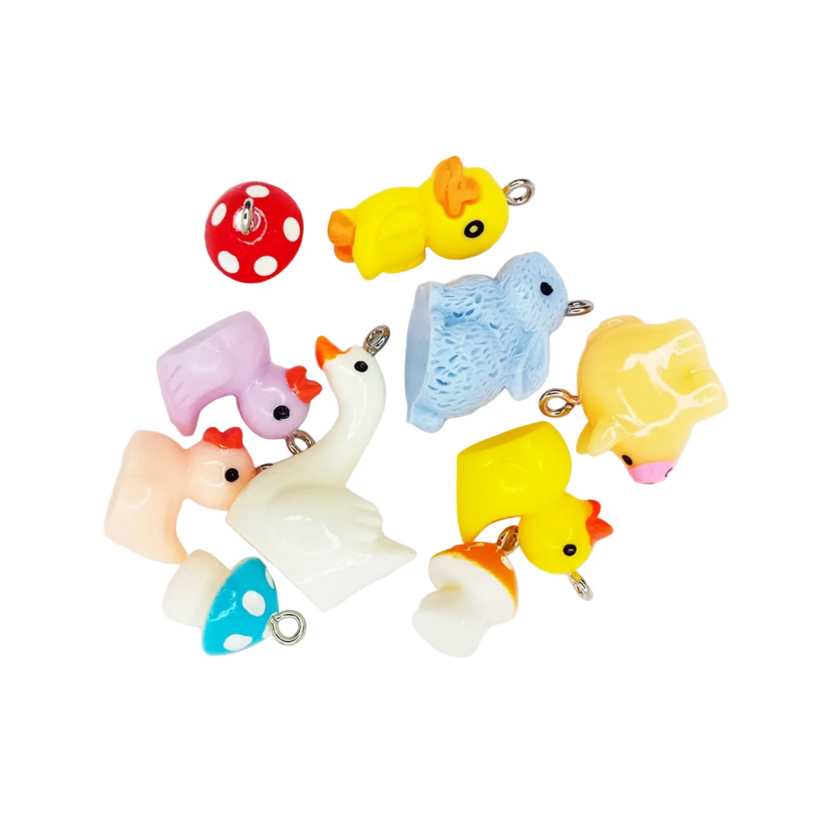 Miniature Garden Animal Charms with Loop Pendant – 10pcs – Mixed Set 5 - Ducks & Other