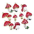 Mushroom Pendant Alloy Enamel Charms – 10 Red Pieces
