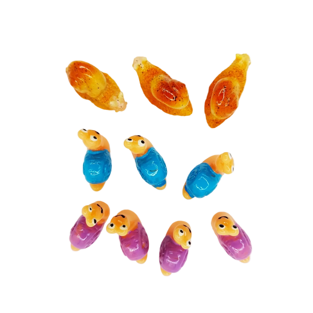 Snail Resin Charms 28mm – 10 Pieces – Colorful snail figurines on a white background
