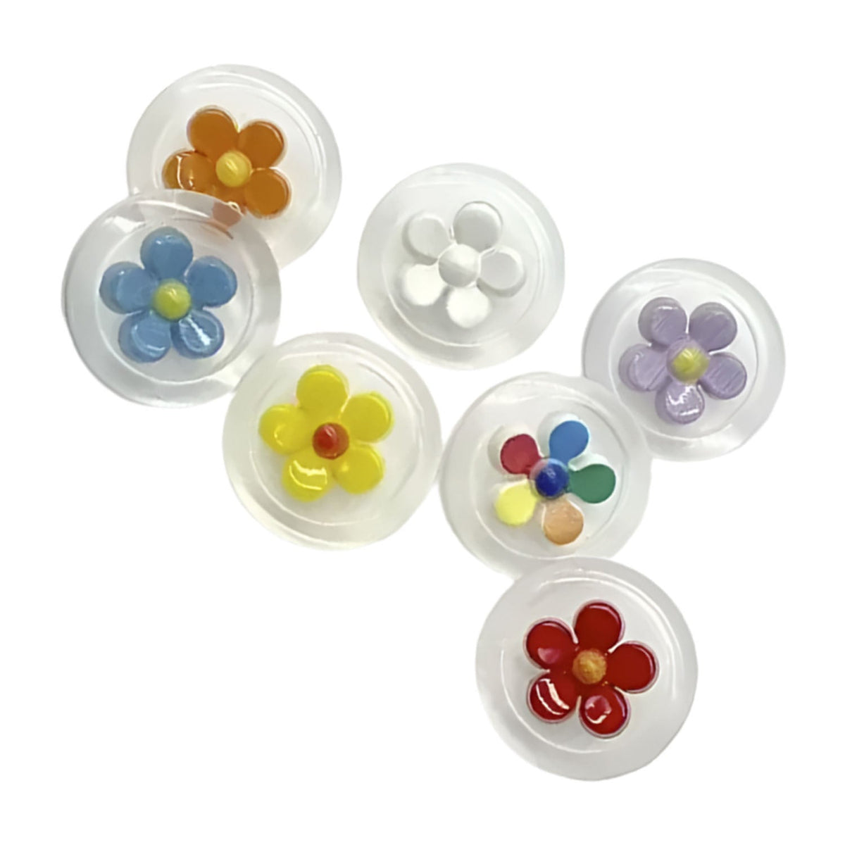 10 Transparent Flower Buttons 18mm Round Plastic Shank