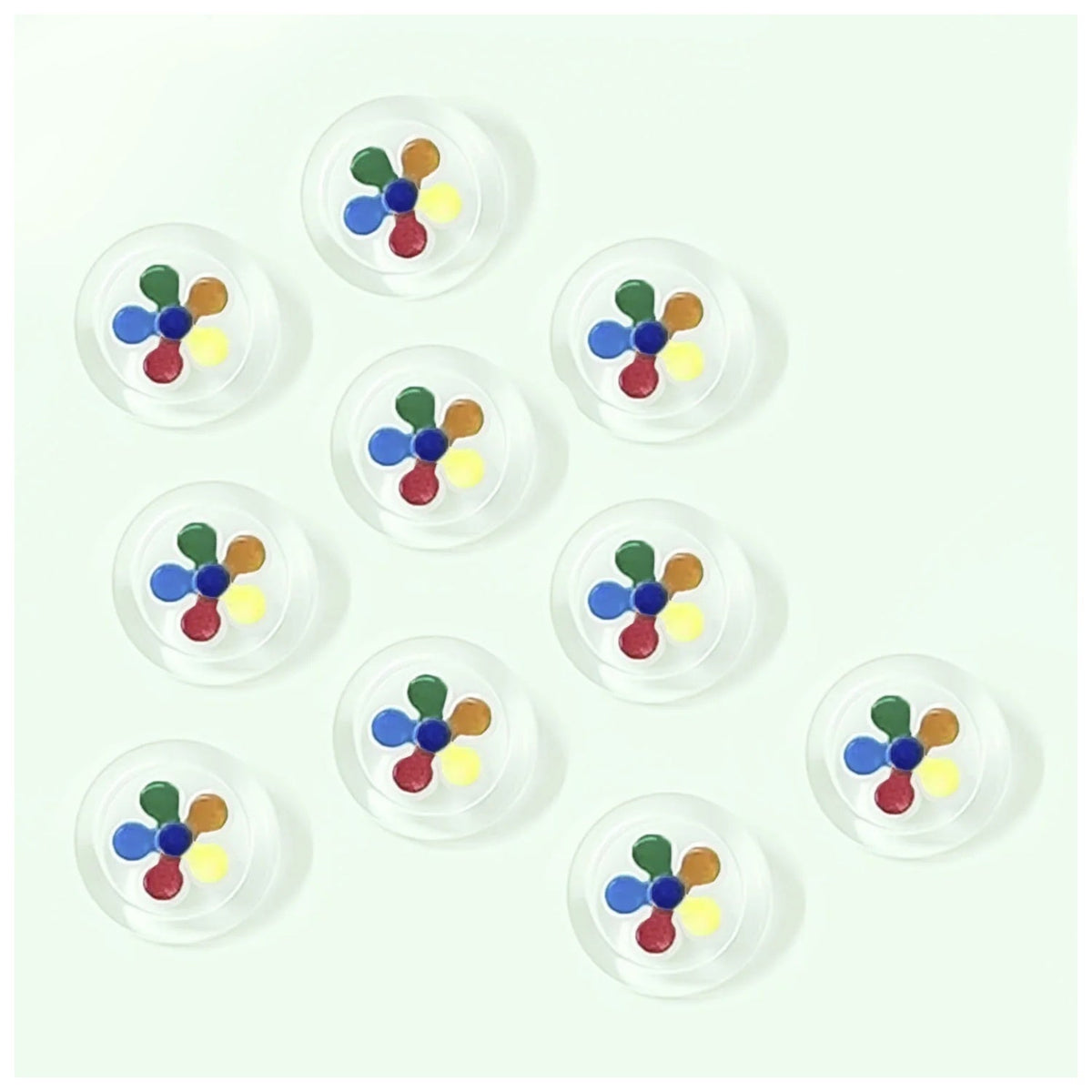 10 Transparent Flower Buttons 18mm Round Plastic Shank