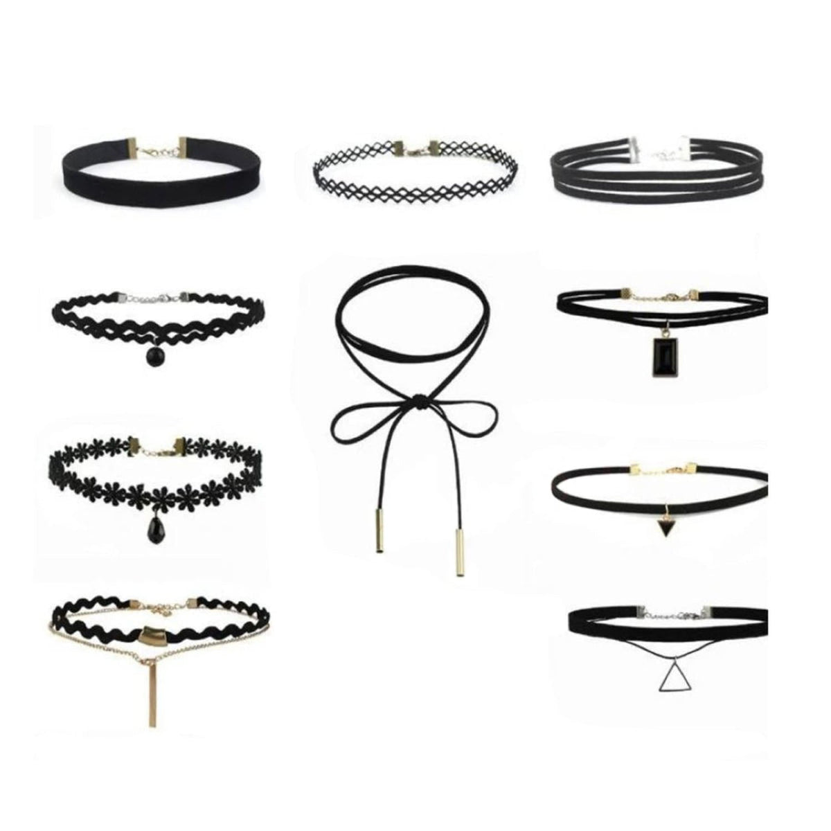 10 Velvet Neck Choker Necklaces Black Love Heart Star