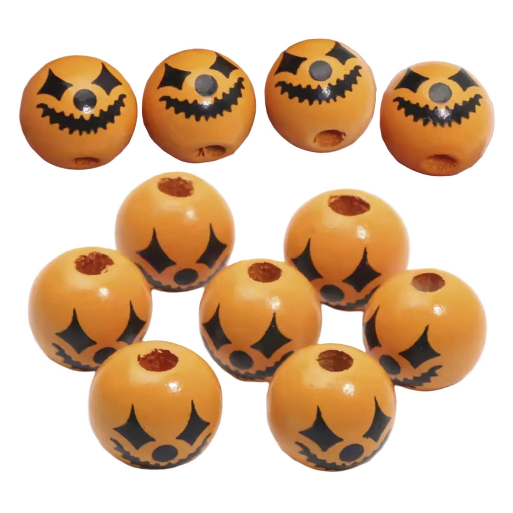 15mm Halloween Pumpkin Wooden Spacer Beads – 10 Pack