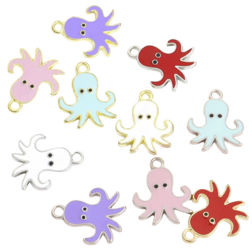 10 Octopus Enamel Charms – Mixed Metals