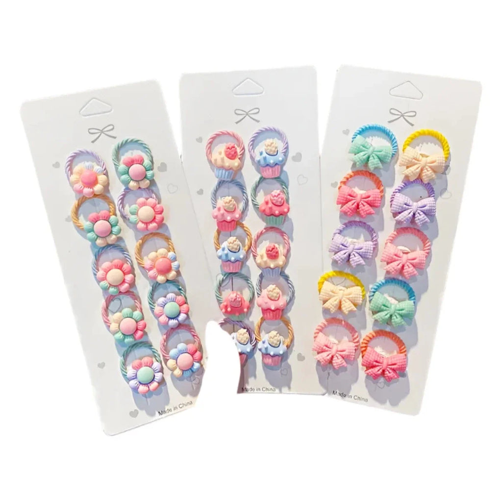 10pcs Girls Small Elastic Hair Bands – Flower Designs
