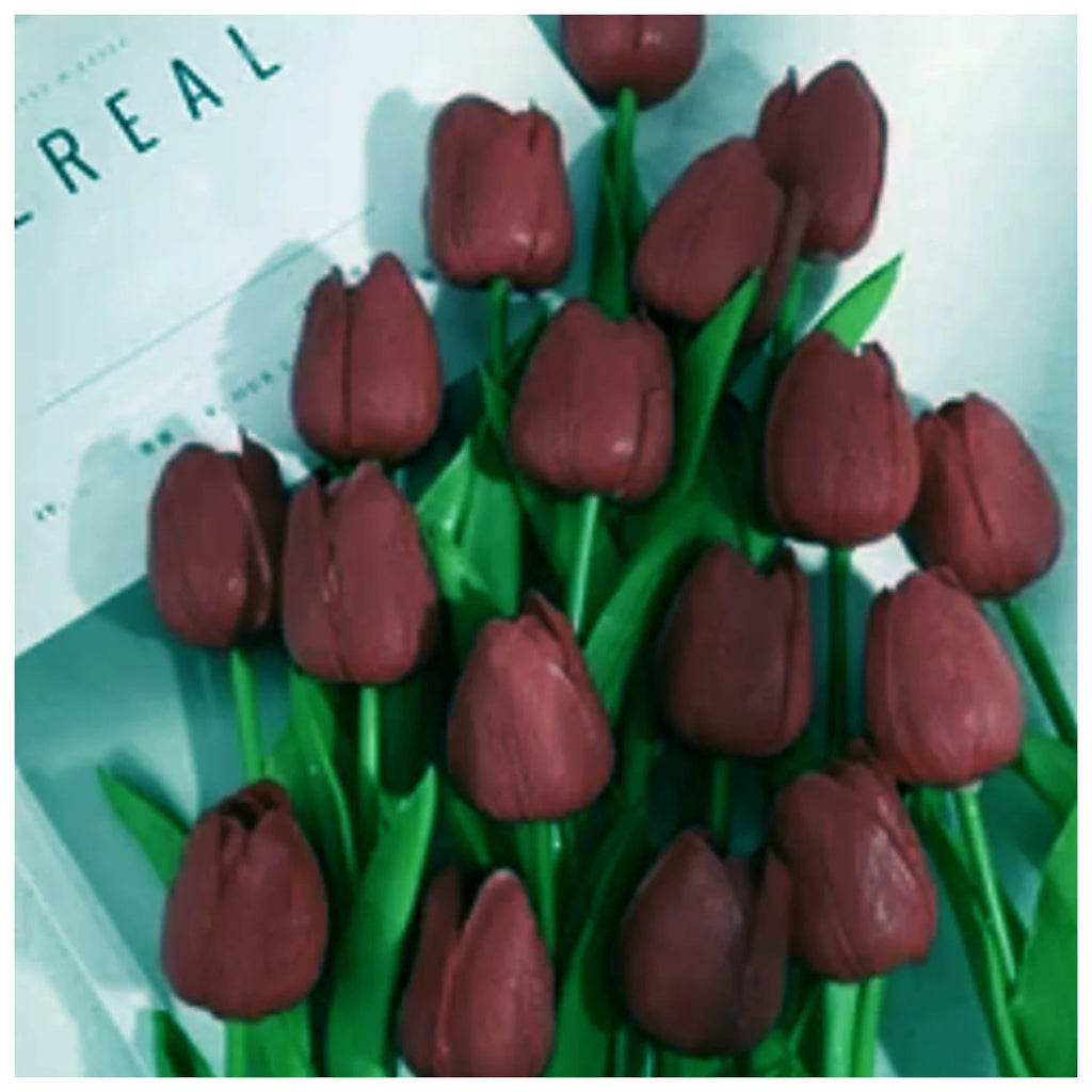 10 Artificial Tulip Flowers 35cm Stem Bouquet