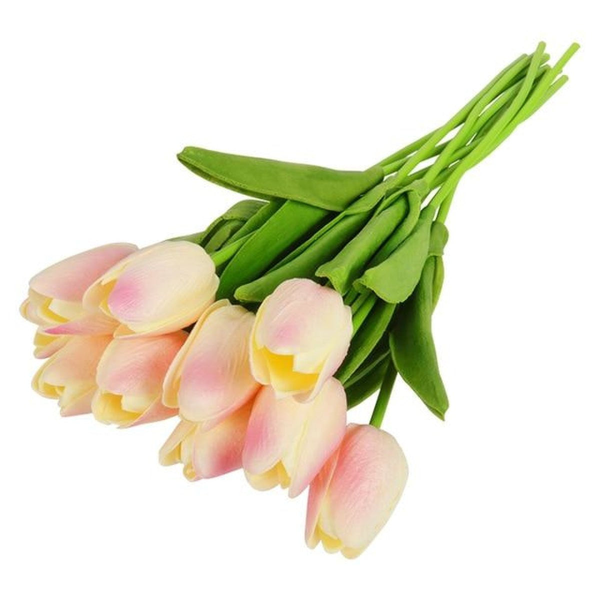 10 Artificial Tulip Flowers 35cm Stem Bouquet – Light Pink White