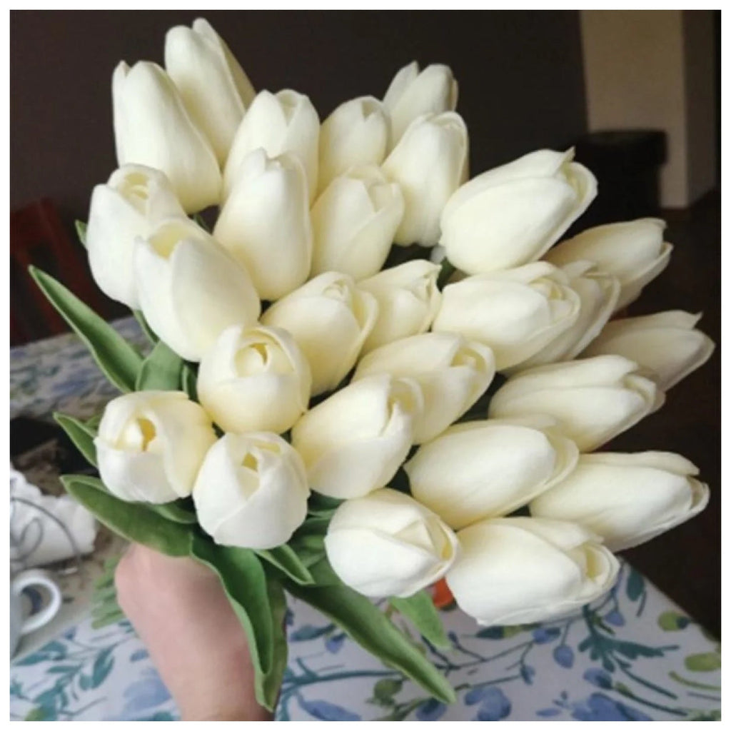 10 Artificial Tulip Flowers 35cm Stem Bouquet