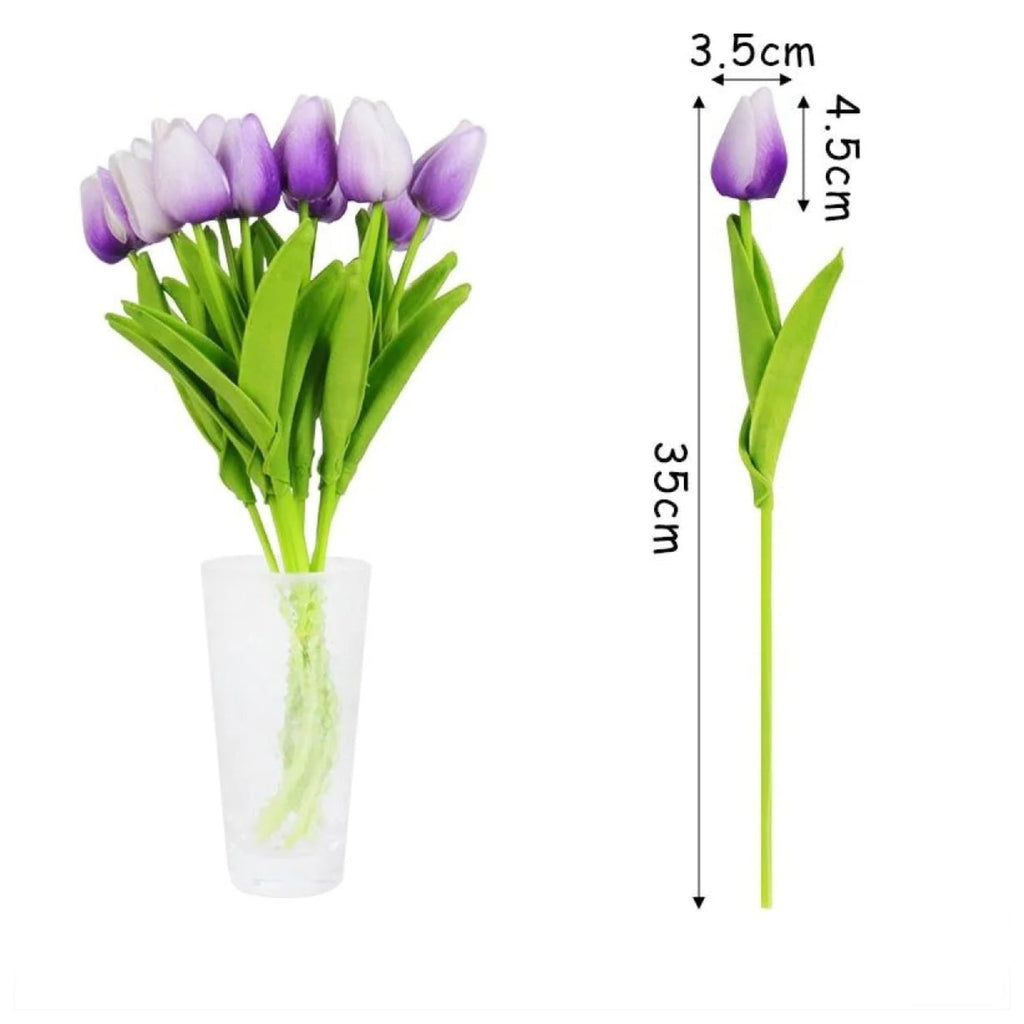 10 Artificial Tulip Flowers 35cm Stem Bouquet