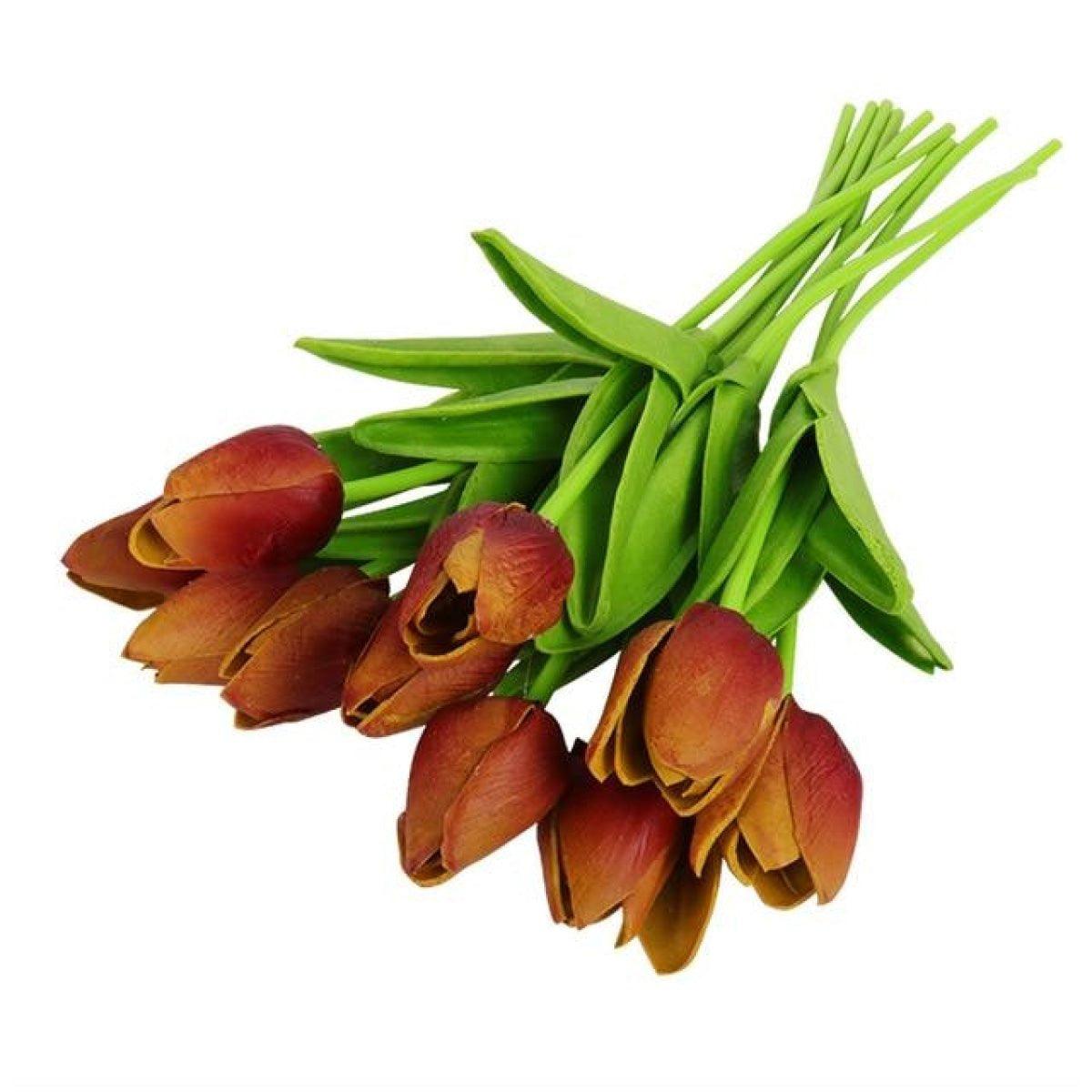 10 Artificial Tulip Flowers 35cm Stem Bouquet – Orange Brown