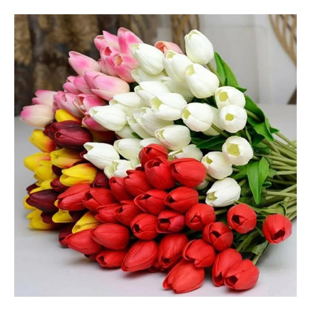 10 Artificial Tulip Flowers 35cm Stem Bouquet