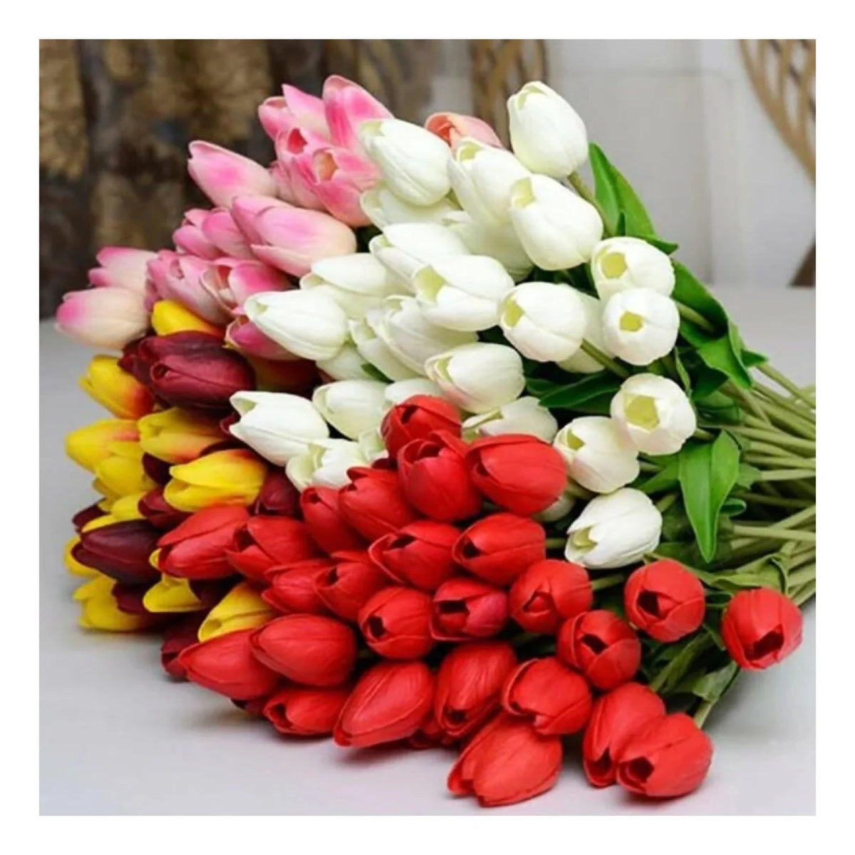 10 Artificial Tulip Flowers 35cm Stem Bouquet