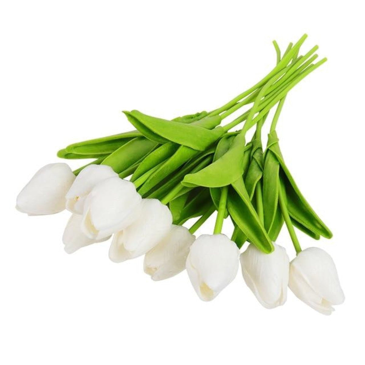 10 Artificial Tulip Flowers 35cm Stem Bouquet – White