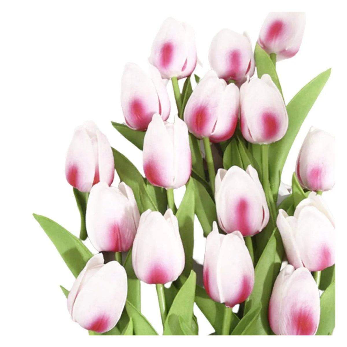 10 Artificial Tulip Flowers 35cm Stem Bouquet – White Fuschia