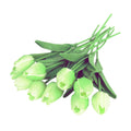 10 Artificial Tulip Flowers 35cm Stem Bouquet – White Green
