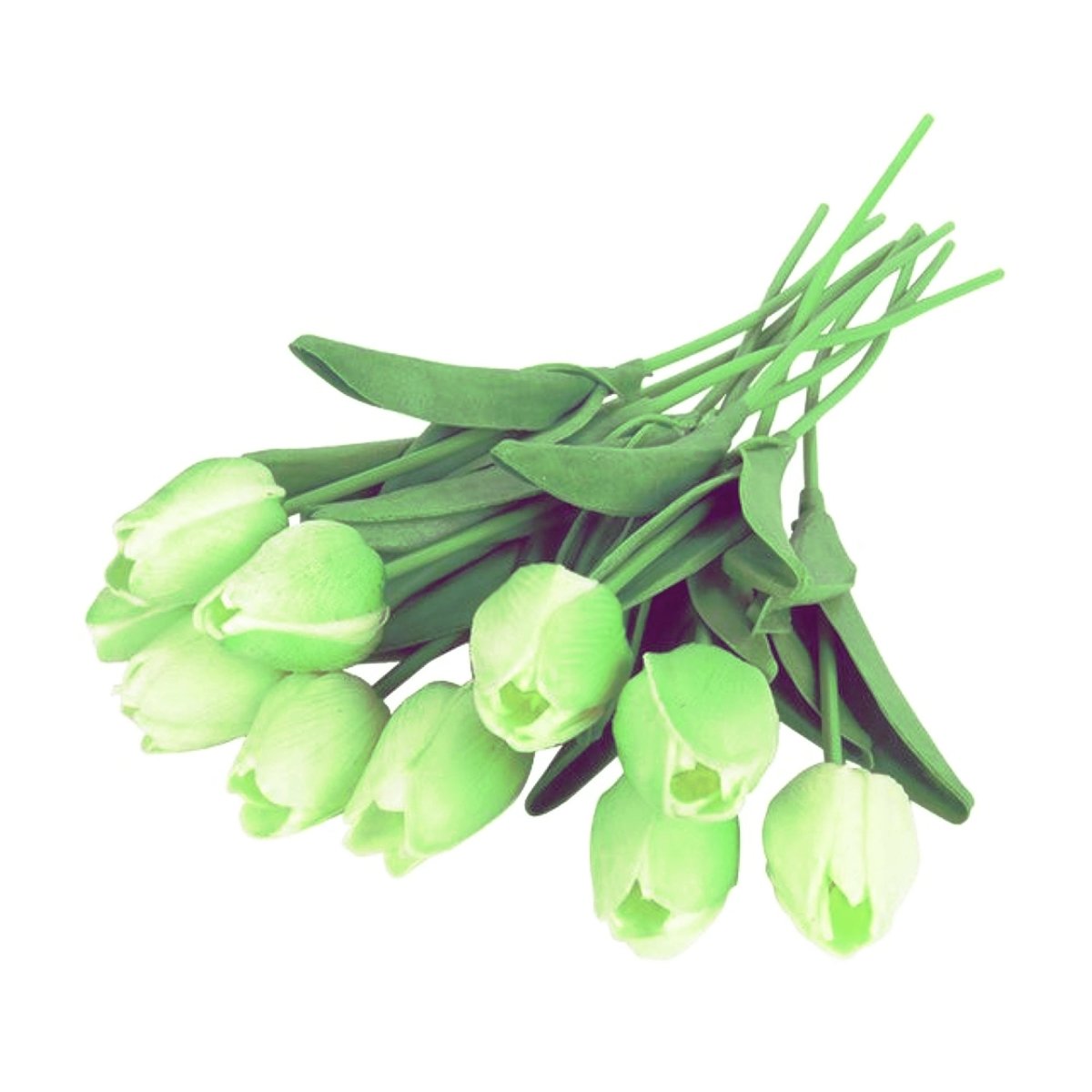 10 Artificial Tulip Flowers 35cm Stem Bouquet – White Green