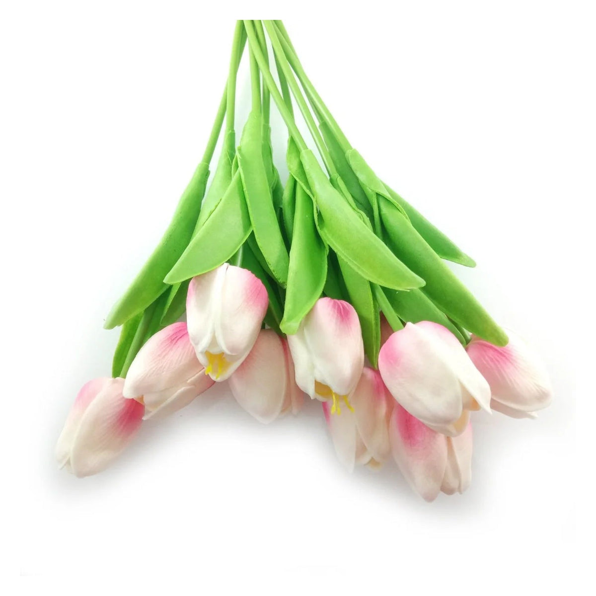 10 Artificial Tulip Flowers 35cm Stem Bouquet – White Pink