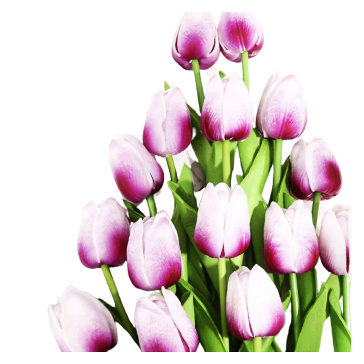 10 Artificial Tulip Flowers 35cm Stem Bouquet – White Purple