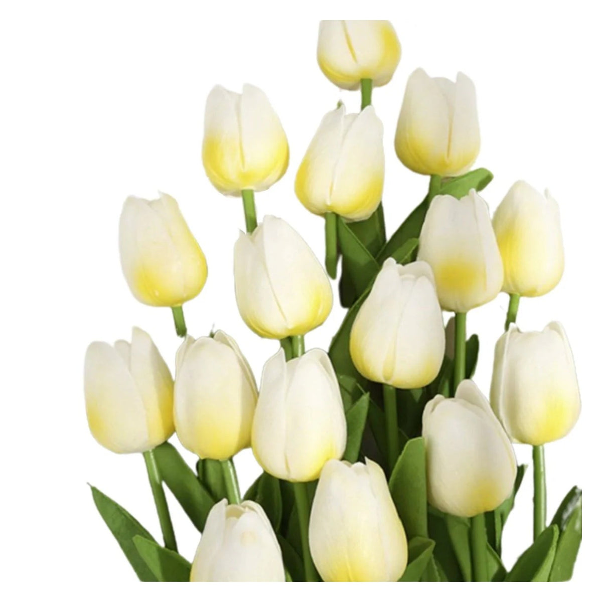 10 Artificial Tulip Flowers 35cm Stem Bouquet – White Yellow