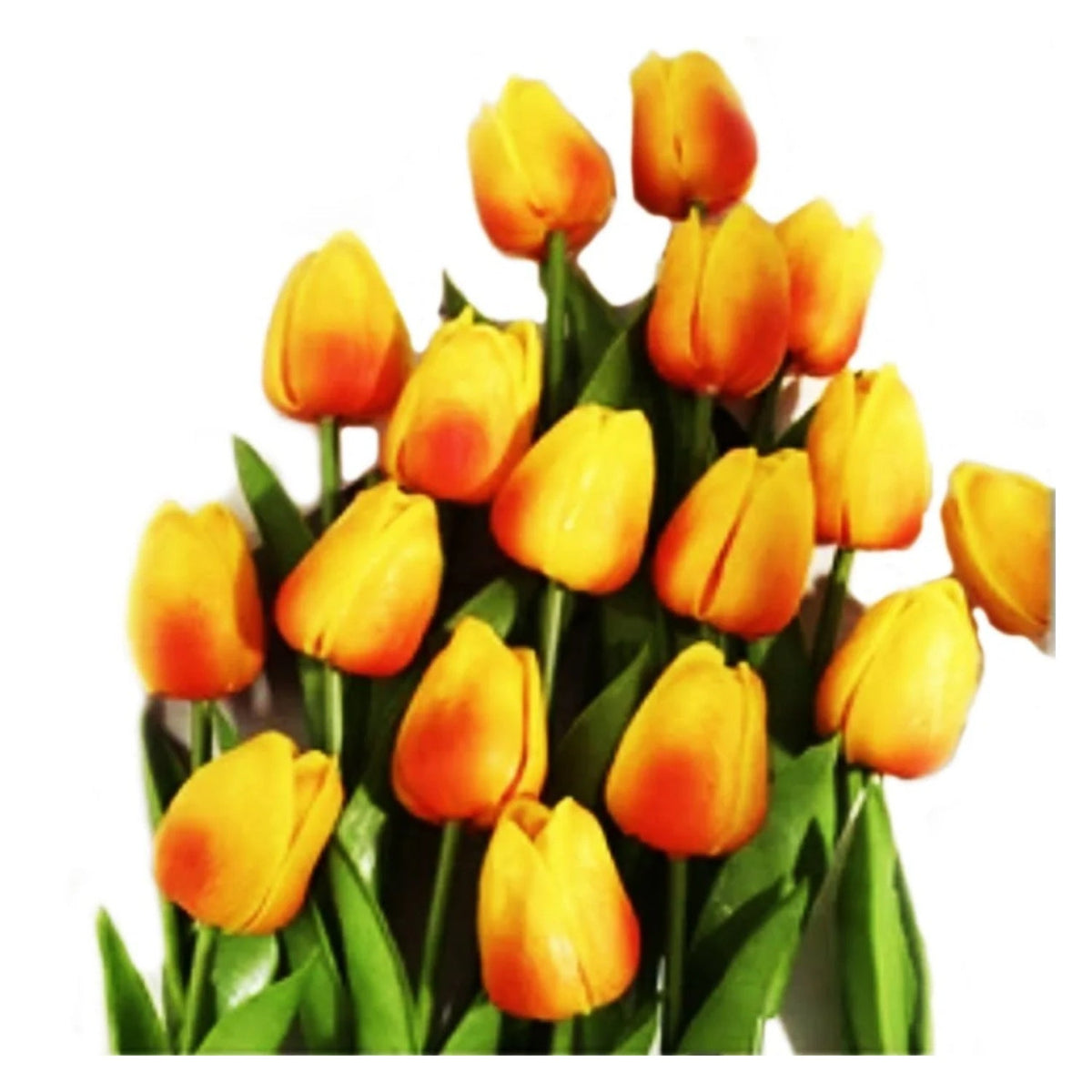 10 Artificial Tulip Flowers 35cm Stem Bouquet – Yellow Orange 2