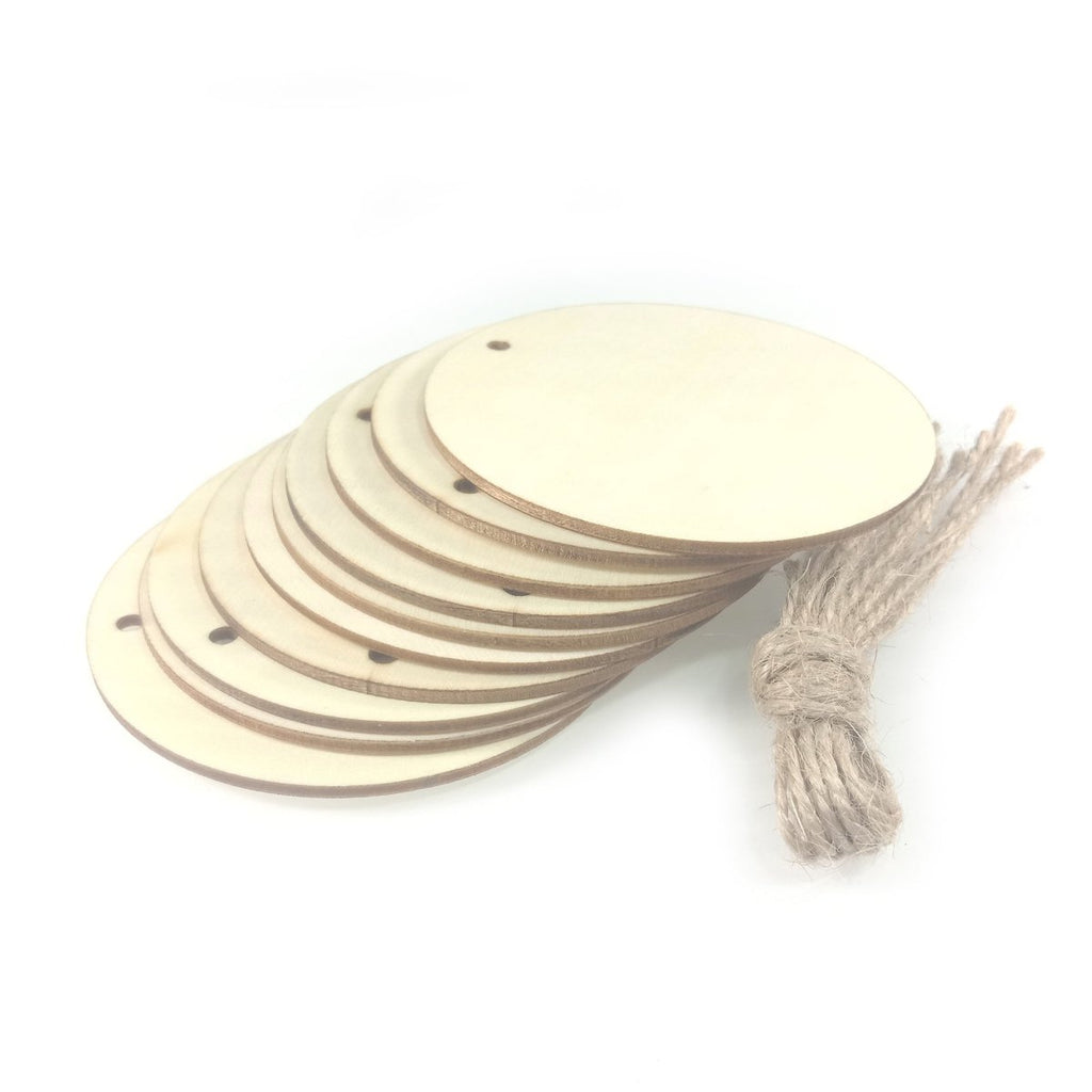 10 Wooden Circles with String Rope 80mm