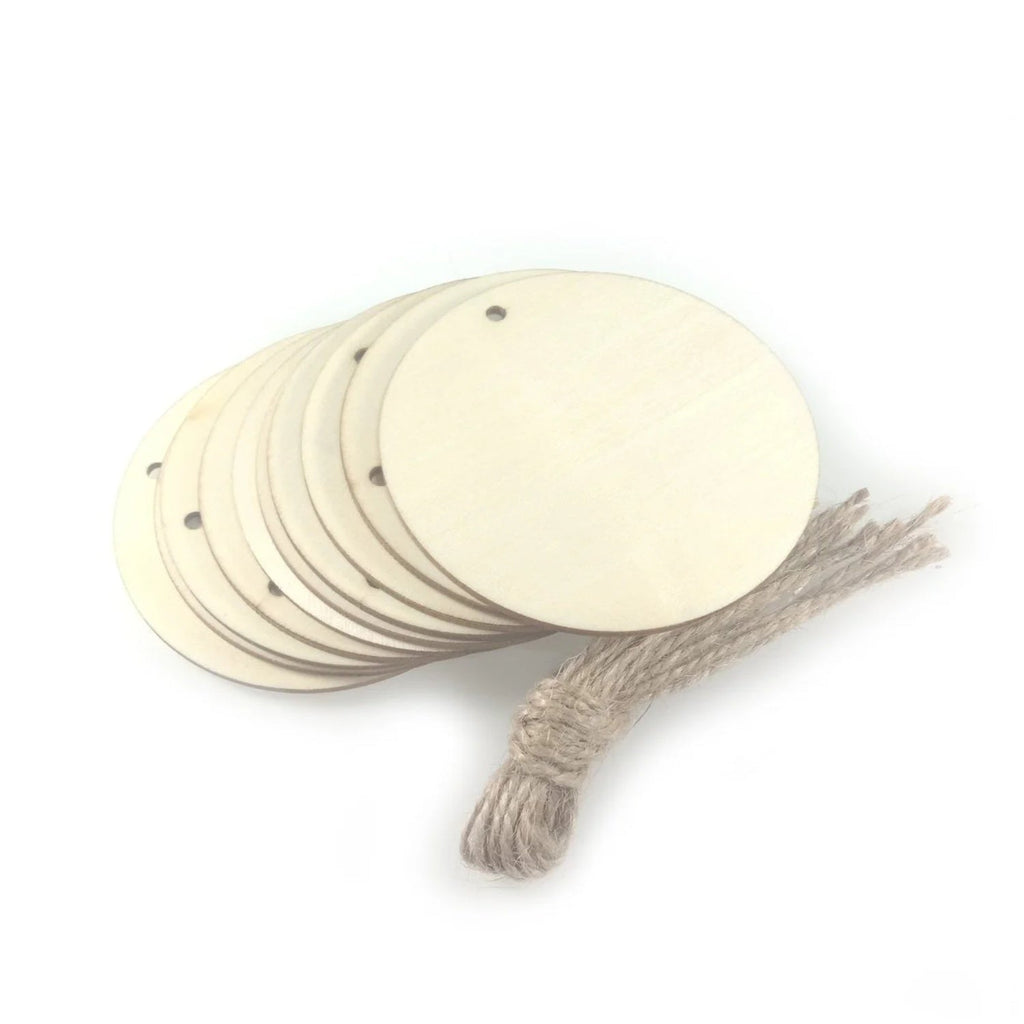 10 Wooden Circles with String Rope 80mm