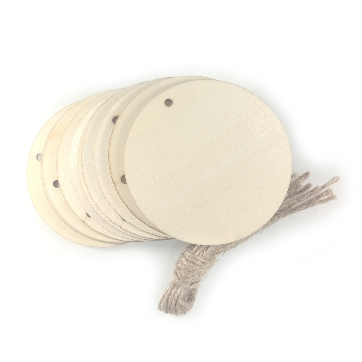 10 Wooden Circles with String Rope 80mm