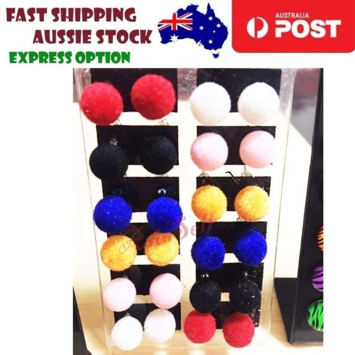 12 Pairs Cute Emoticon Smiley Face Furry Stud Earrings – Fur